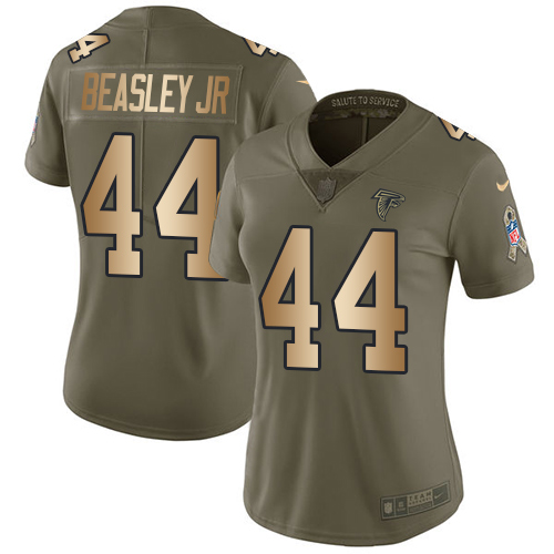 Nike Falcons #44 Vic Beasley Jr Olive/Gold Women's Stitched NFL Limited Salute to Service Jersey
